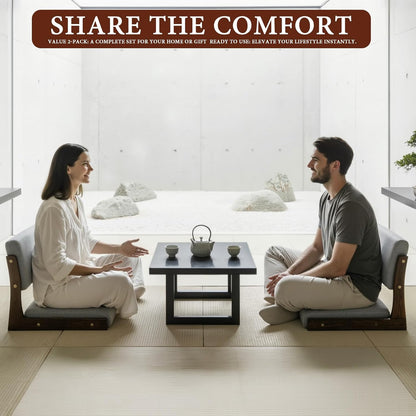 2 Pack Tatami Chairs with Back Support & Cushion,Gray