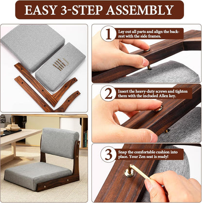 2 Pack Tatami Chairs with Back Support & Cushion,Gray