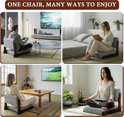 2 Pack Tatami Chairs with Back Support & Cushion,Gray