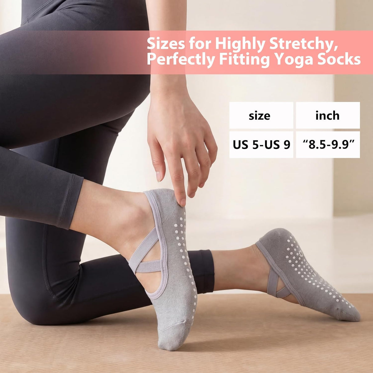 6 Pairs Pilates Socks for women, Non-Slip Yoga Socks With Grip&Strap for Dance Barre Ballet Fitness Workout（5-9）