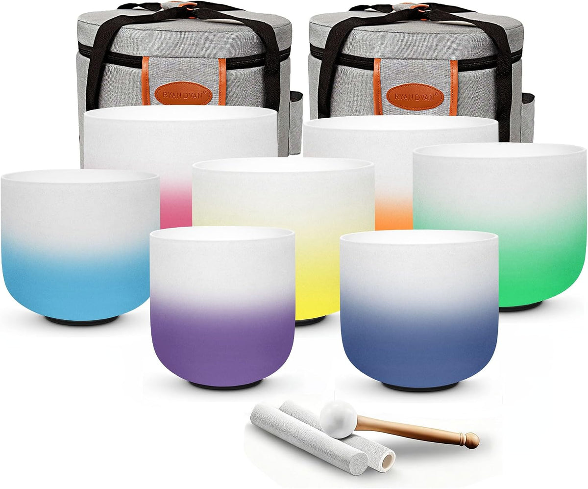 432Hz 7"-12" Gradient Color Crystal Singing Bowl Set of 7