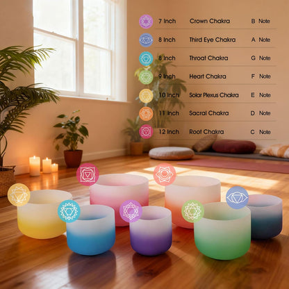 432Hz 7"-12" Gradient Color Crystal Singing Bowl Set of 7