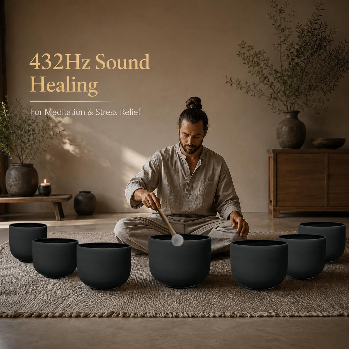 432Hz 7"-12" Gradient Color Crystal Singing Bowl Set of 7