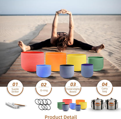 432Hz 7"-12" Gradient Color Crystal Singing Bowl Set of 7