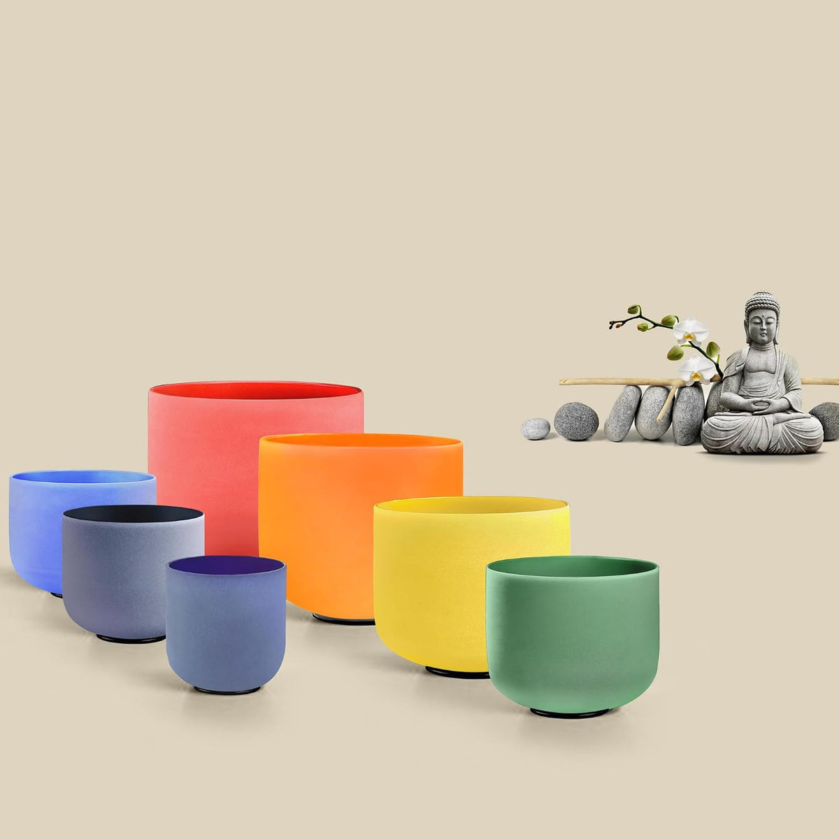 432Hz 7"-12" Gradient Color Crystal Singing Bowl Set of 7