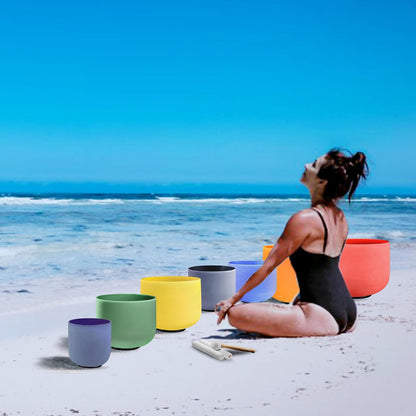 432Hz 7"-12" Gradient Color Crystal Singing Bowl Set of 7