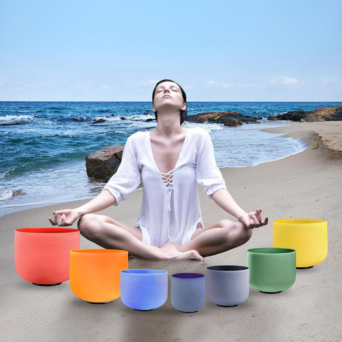 432Hz 7"-12" Gradient Color Crystal Singing Bowl Set of 7