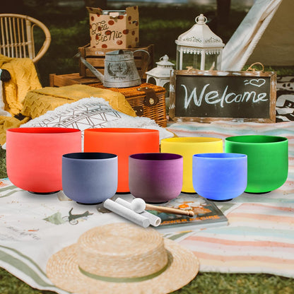 432Hz 7"-12" Gradient Color Crystal Singing Bowl Set of 7