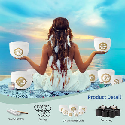 432Hz 7"-12" Gradient Color Crystal Singing Bowl Set of 7