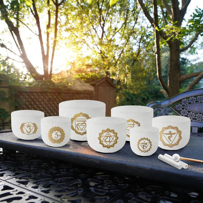 432Hz 7"-12" Gradient Color Crystal Singing Bowl Set of 7