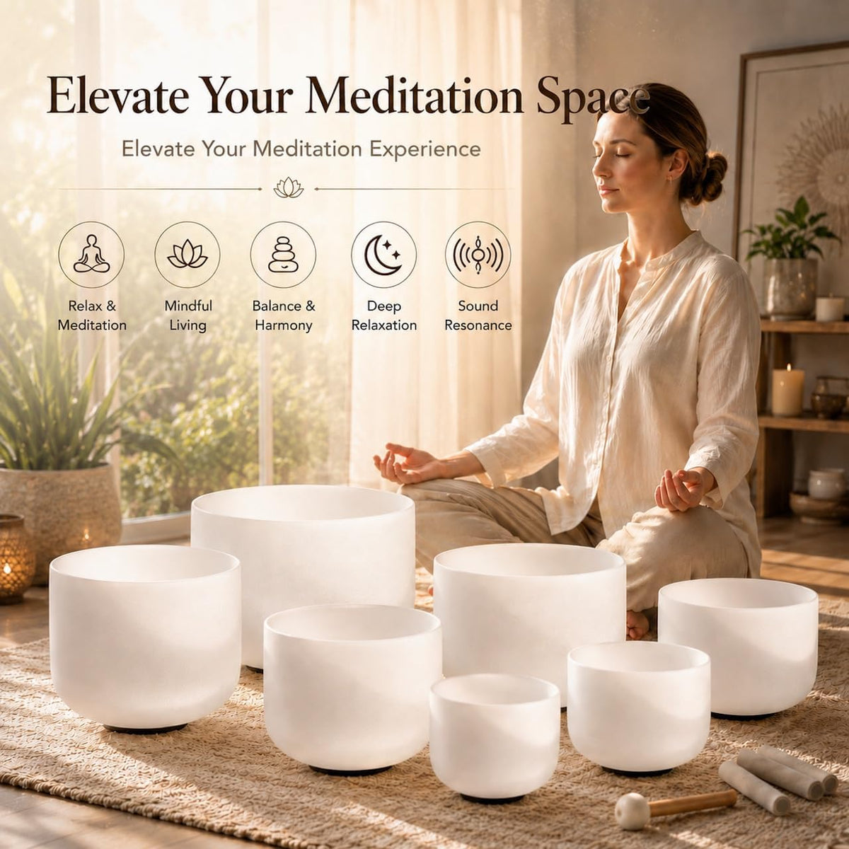 432Hz 7"-12" Gradient Color Crystal Singing Bowl Set of 7