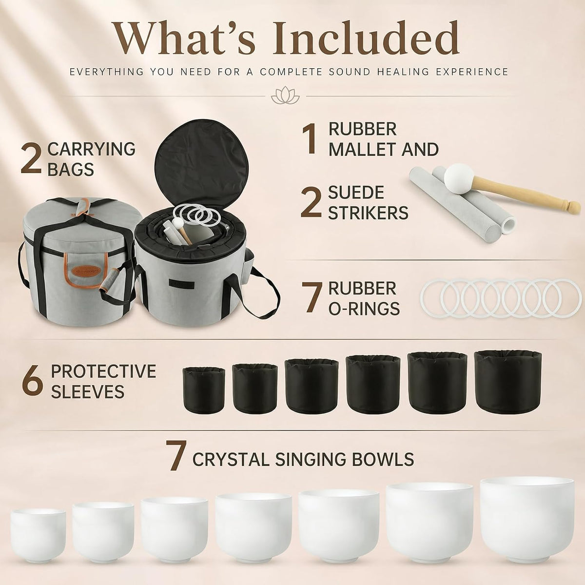 432Hz 7"-12" Gradient Color Crystal Singing Bowl Set of 7
