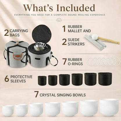432Hz 7"-12" Gradient Color Crystal Singing Bowl Set of 7