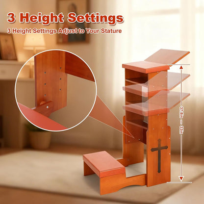Prayer Kneeler Bench with Foldable Book Stand, Adjustable Height Kneeling Stool with Storage Space & Thick Cushion, Space-Saving Prayer Chair for Home Church Bible Reading
