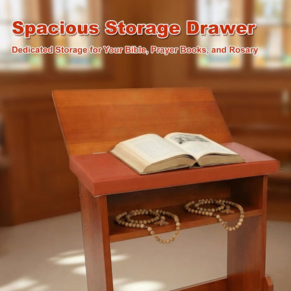 Prayer Kneeler Bench with Foldable Book Stand, Adjustable Height Kneeling Stool with Storage Space & Thick Cushion, Space-Saving Prayer Chair for Home Church Bible Reading