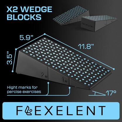 Heel Elevated Squat Wedge Block Pair, 17° Angle, Bag Included