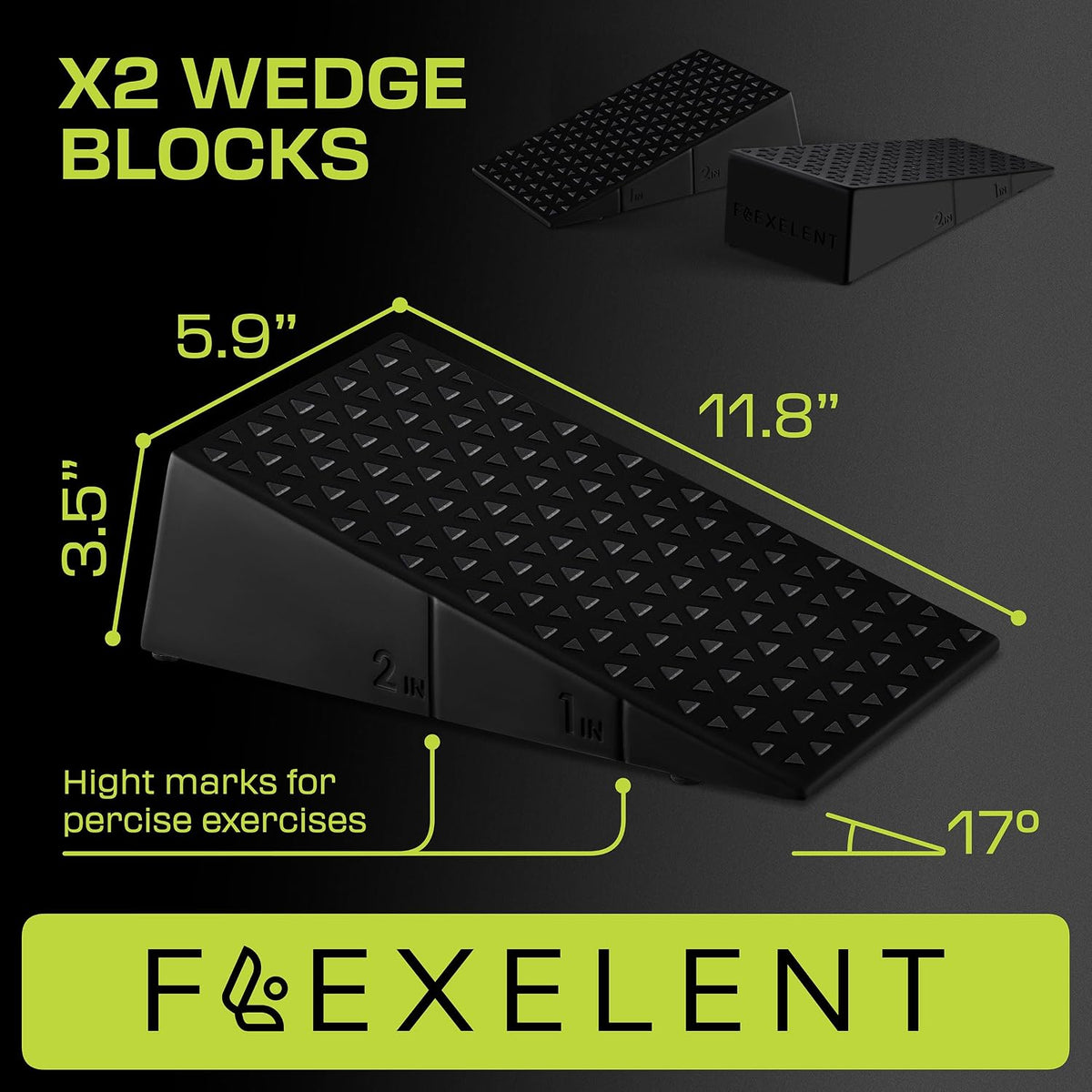 Heel Elevated Squat Wedge Block Pair, 17° Angle, Bag Included