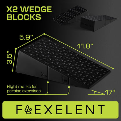 Heel Elevated Squat Wedge Block Pair, 17° Angle, Bag Included
