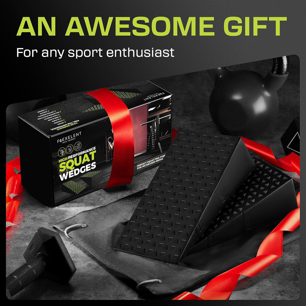 Heel Elevated Squat Wedge Block Pair, 17° Angle, Bag Included