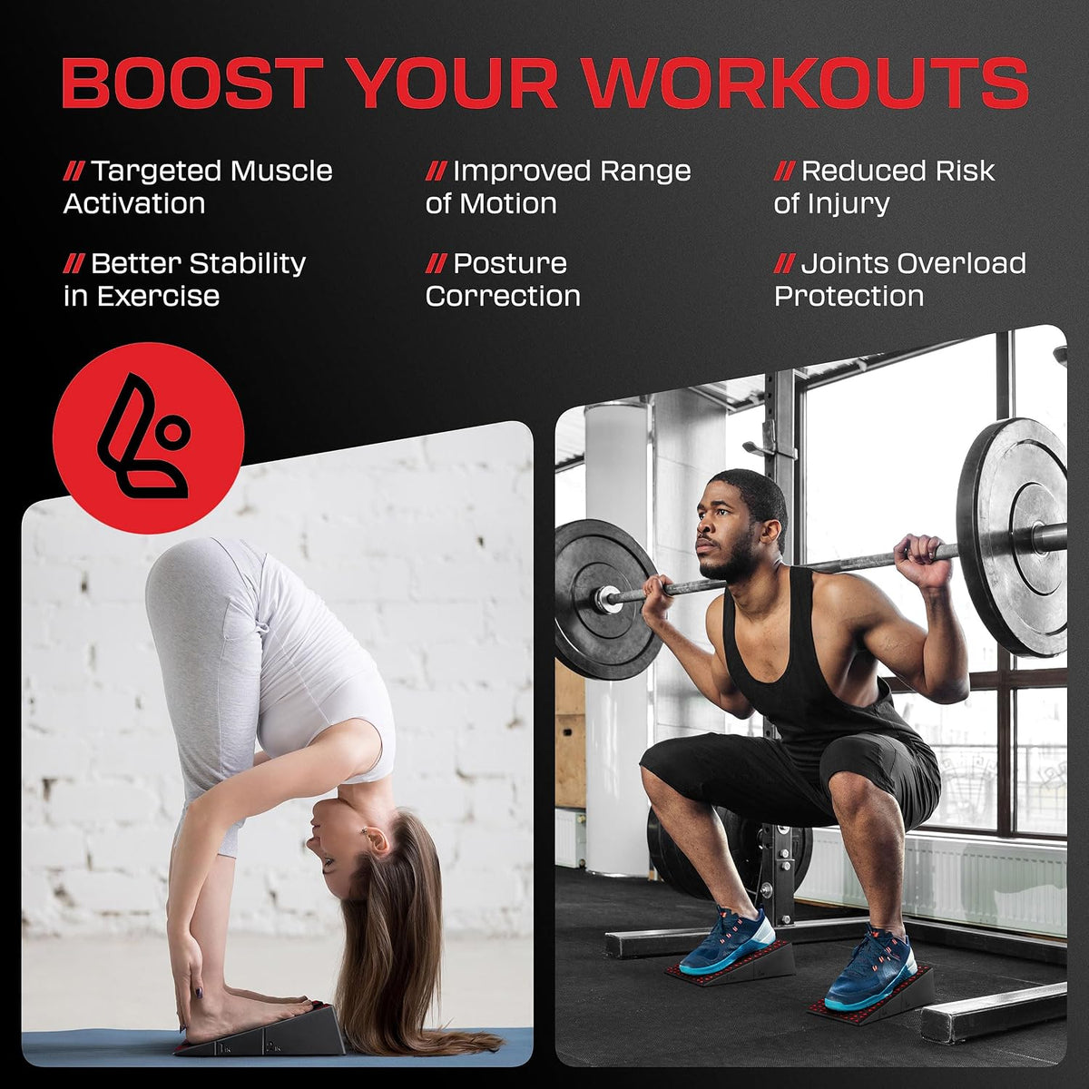 Heel Elevated Squat Wedge Block Pair, 17° Angle, Bag Included