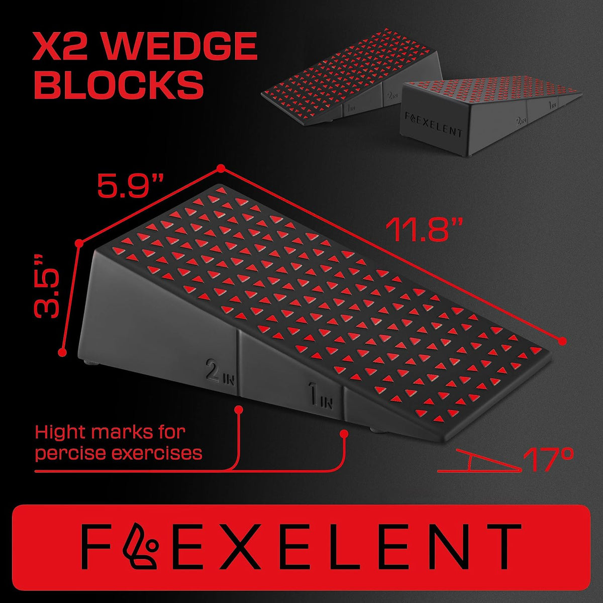 Heel Elevated Squat Wedge Block Pair, 17° Angle, Bag Included