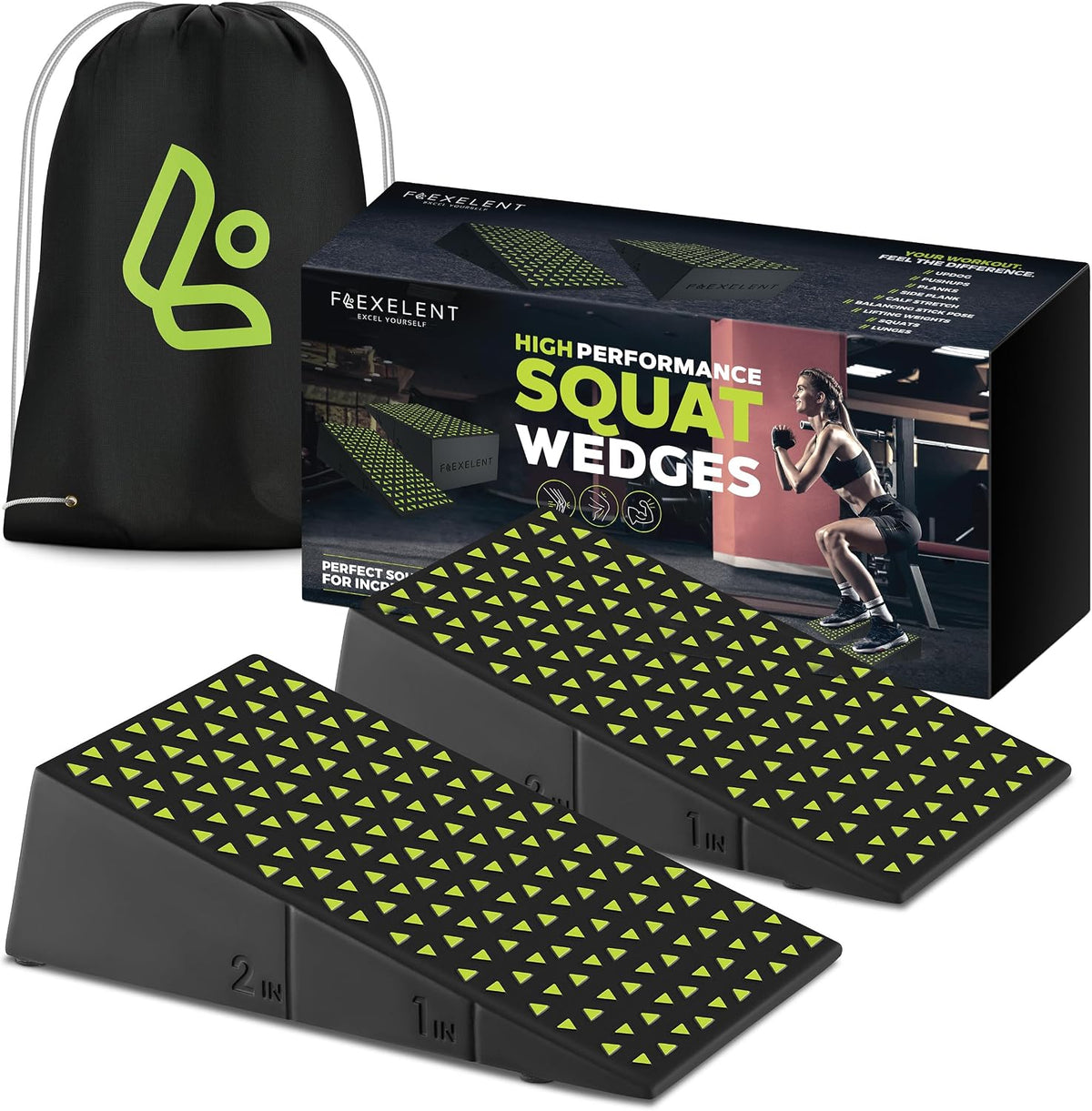 Heel Elevated Squat Wedge Block Pair, 17° Angle, Bag Included