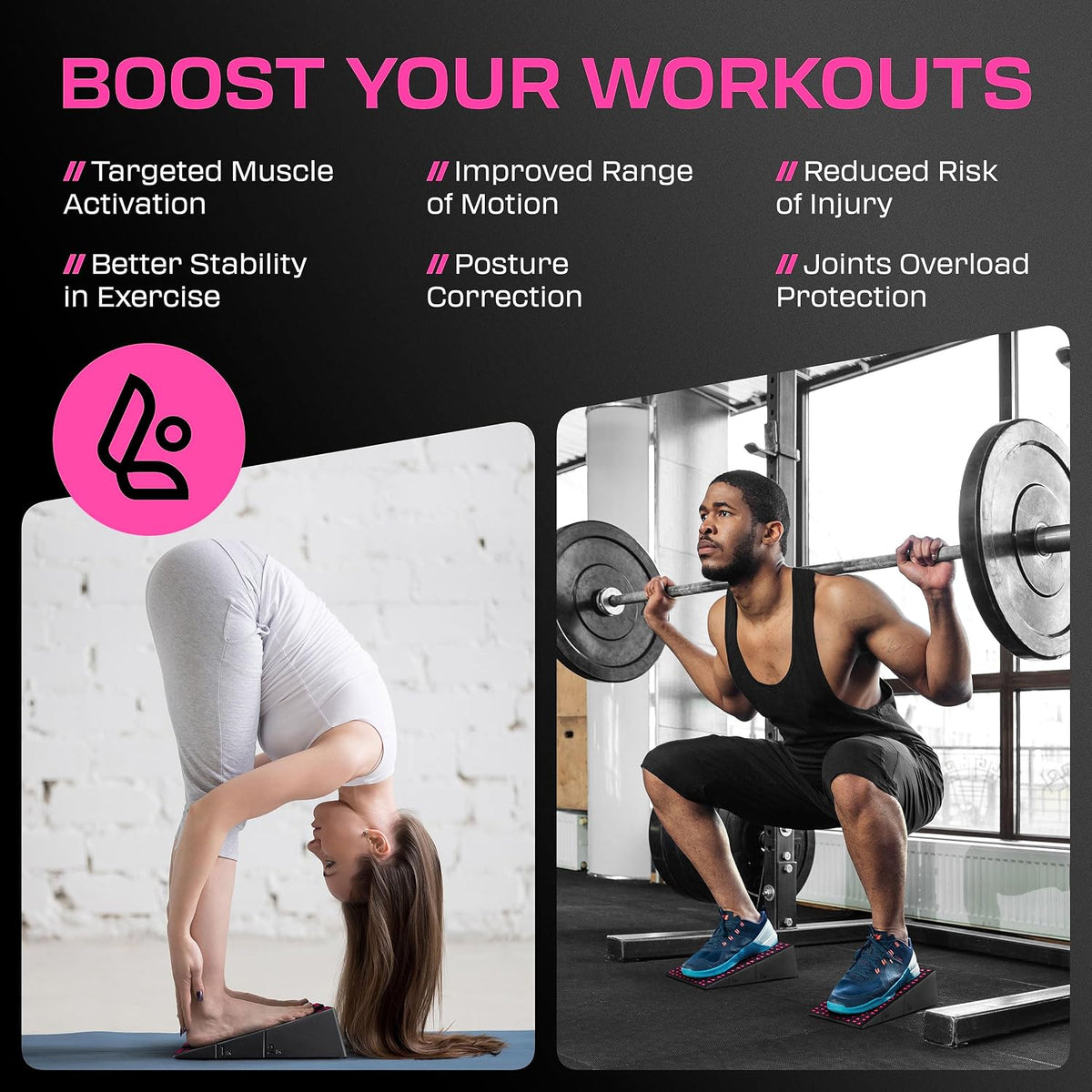 Heel Elevated Squat Wedge Block Pair, 17° Angle, Bag Included