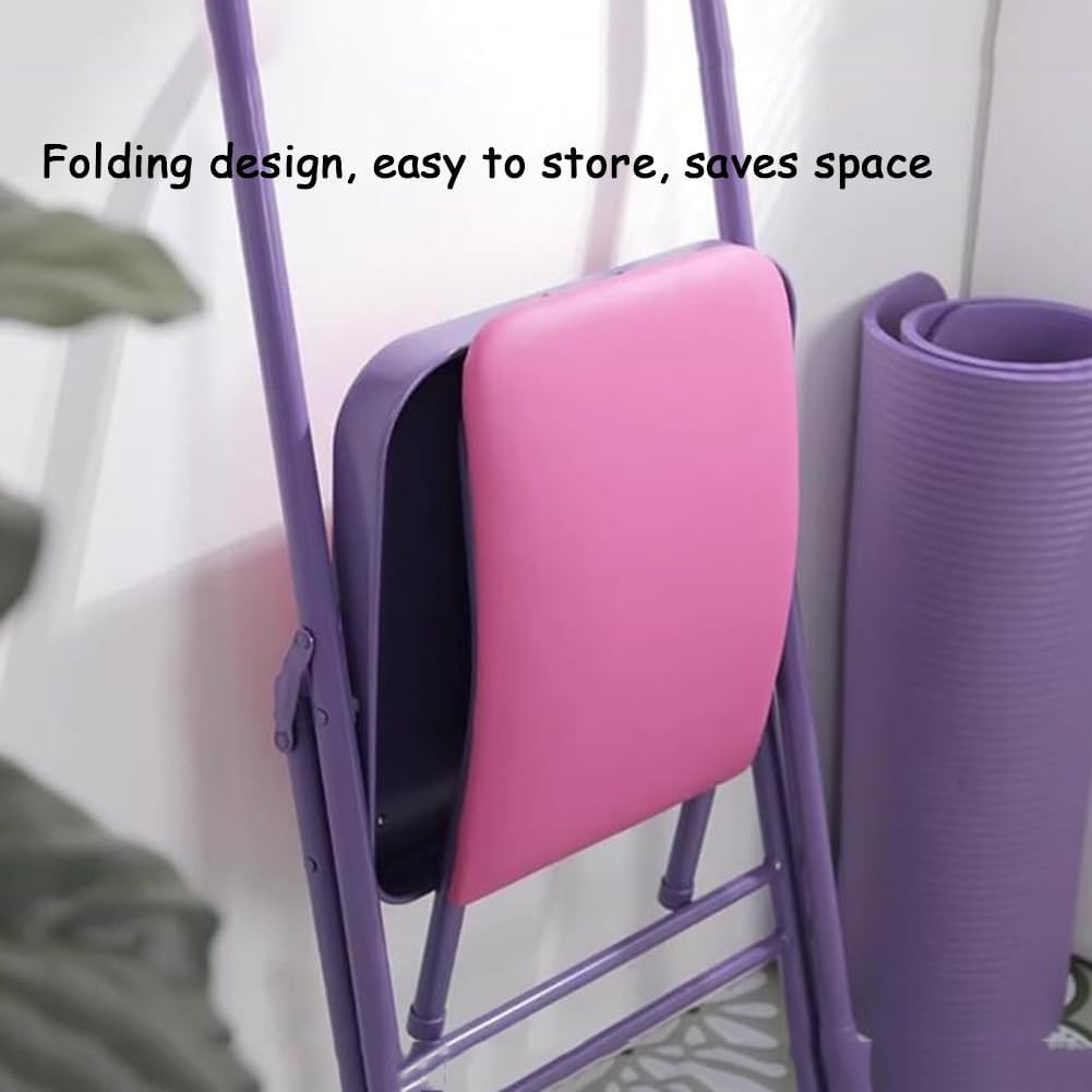 Folding Yoga Auxiliary Chair Iyengar Yoga Chair with Lumbar Back Support Yoga Practice Balance Chair for Yoga Studios Offices