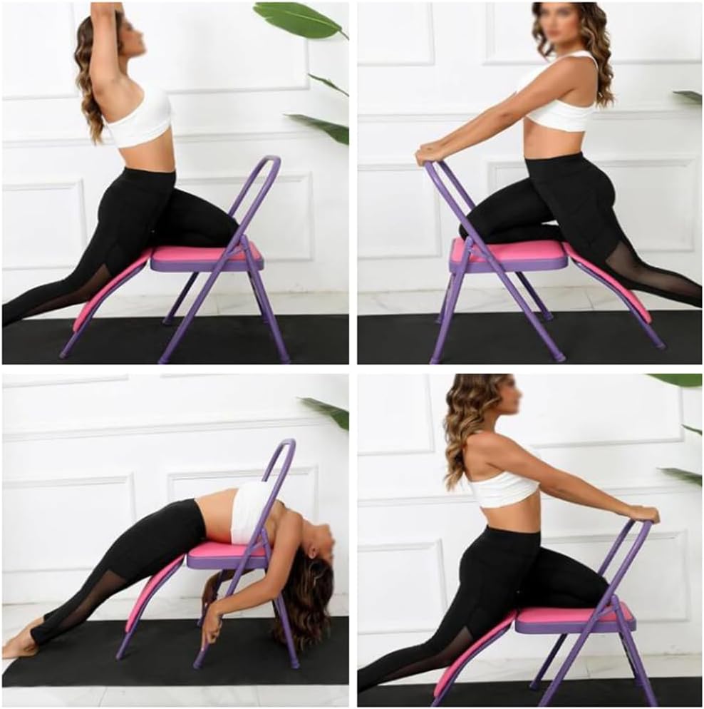 Folding Yoga Auxiliary Chair Iyengar Yoga Chair with Lumbar Back Support Yoga Practice Balance Chair for Yoga Studios Offices