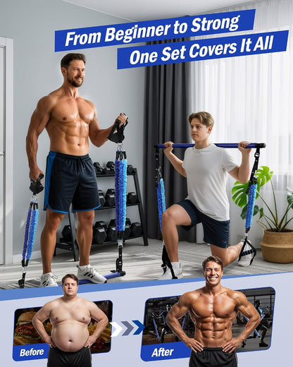 Upgraded Pilates Bar Kit with Resistance Bands Natural Latex for Women & Men, Heavy-Duty Stainless Steel Multifunctional Yoga Pilates Stick for Home Gym Exercise Fitness Equipment Full-Body Workouts
