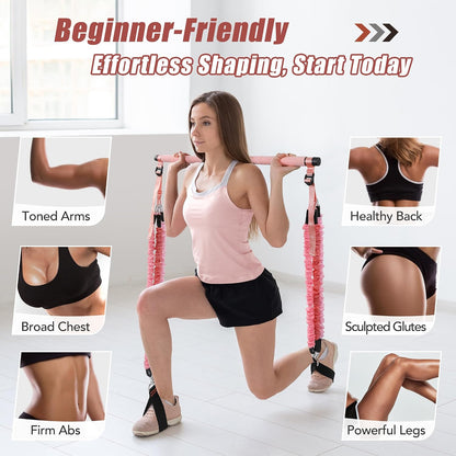 Upgraded Pilates Bar Kit with Resistance Bands Natural Latex for Women & Men, Heavy-Duty Stainless Steel Multifunctional Yoga Pilates Stick for Home Gym Exercise Fitness Equipment Full-Body Workouts
