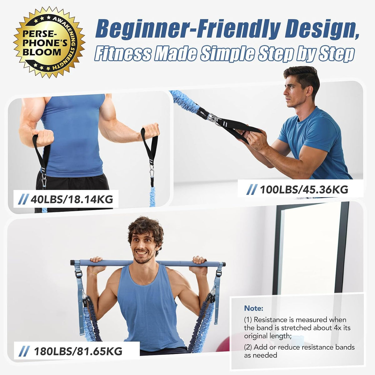 Upgraded Pilates Bar Kit with Resistance Bands Natural Latex for Women & Men, Heavy-Duty Stainless Steel Multifunctional Yoga Pilates Stick for Home Gym Exercise Fitness Equipment Full-Body Workouts