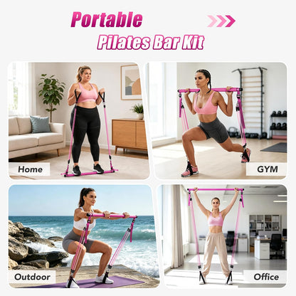 Upgraded Pilates Bar Kit with Resistance Bands Natural Latex for Women & Men, Heavy-Duty Stainless Steel Multifunctional Yoga Pilates Stick for Home Gym Exercise Fitness Equipment Full-Body Workouts