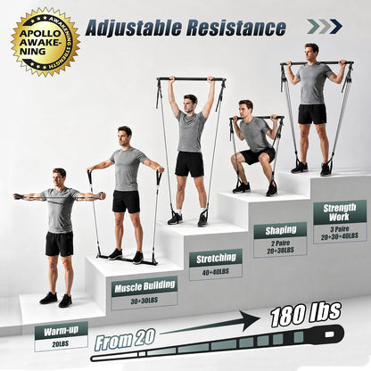 Upgraded Pilates Bar Kit with Resistance Bands Natural Latex for Women & Men, Heavy-Duty Stainless Steel Multifunctional Yoga Pilates Stick for Home Gym Exercise Fitness Equipment Full-Body Workouts