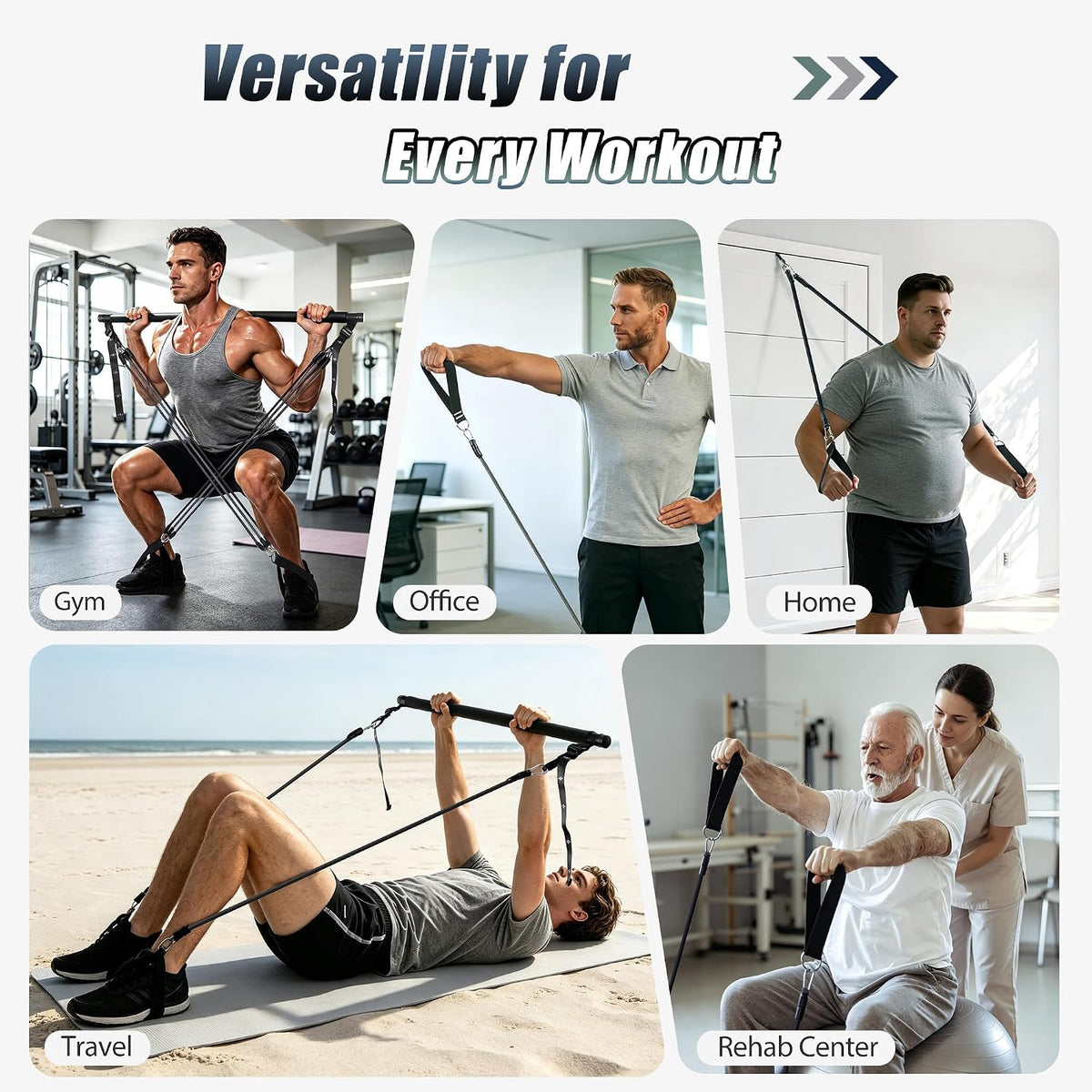 Upgraded Pilates Bar Kit with Resistance Bands Natural Latex for Women & Men, Heavy-Duty Stainless Steel Multifunctional Yoga Pilates Stick for Home Gym Exercise Fitness Equipment Full-Body Workouts