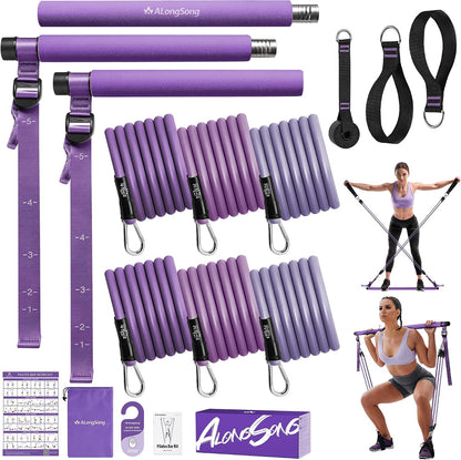 Upgraded Pilates Bar Kit with Resistance Bands Natural Latex for Women & Men, Heavy-Duty Stainless Steel Multifunctional Yoga Pilates Stick for Home Gym Exercise Fitness Equipment Full-Body Workouts