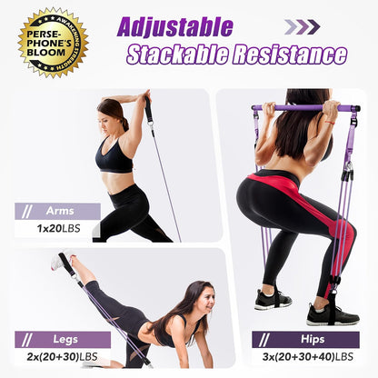 Upgraded Pilates Bar Kit with Resistance Bands Natural Latex for Women & Men, Heavy-Duty Stainless Steel Multifunctional Yoga Pilates Stick for Home Gym Exercise Fitness Equipment Full-Body Workouts