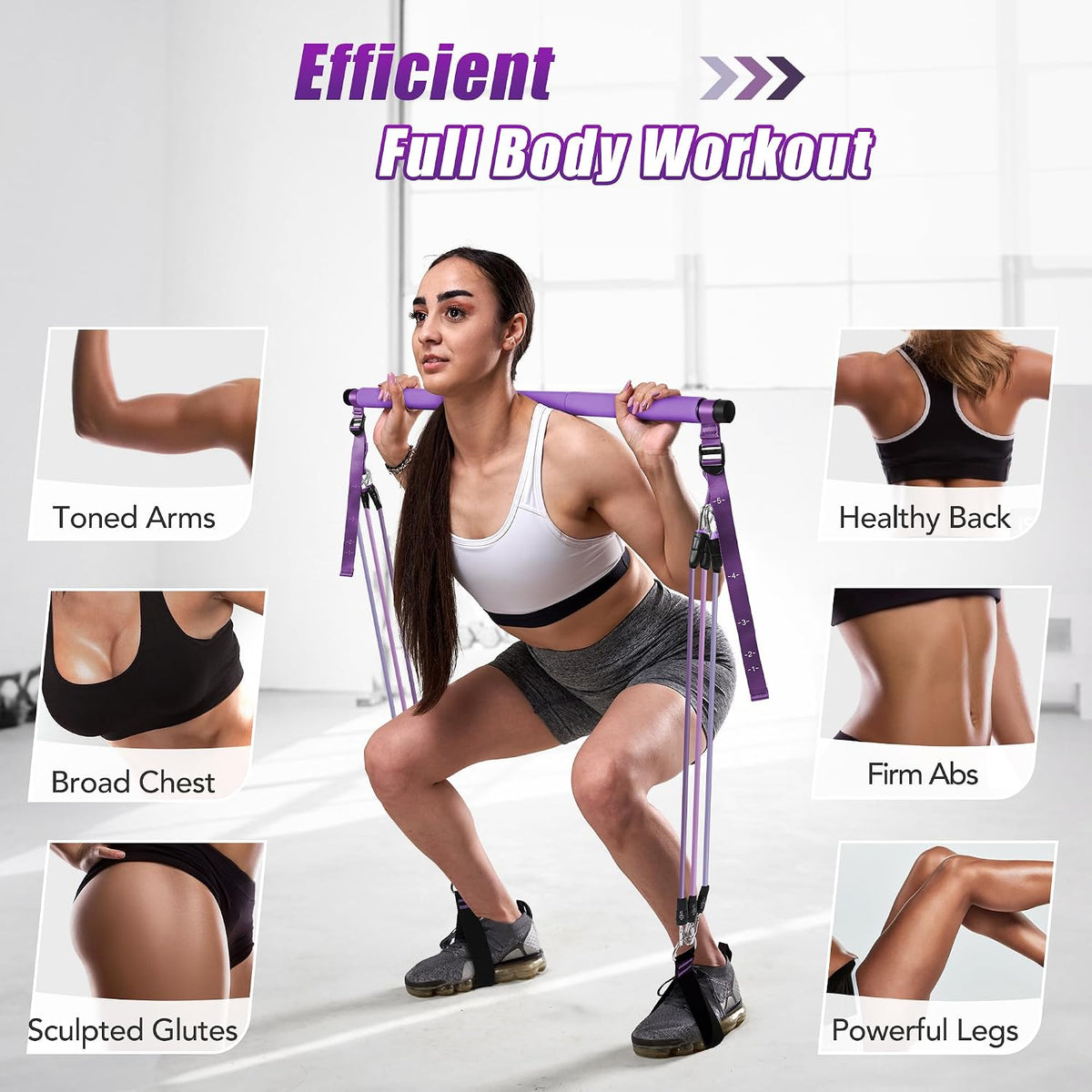 Upgraded Pilates Bar Kit with Resistance Bands Natural Latex for Women & Men, Heavy-Duty Stainless Steel Multifunctional Yoga Pilates Stick for Home Gym Exercise Fitness Equipment Full-Body Workouts