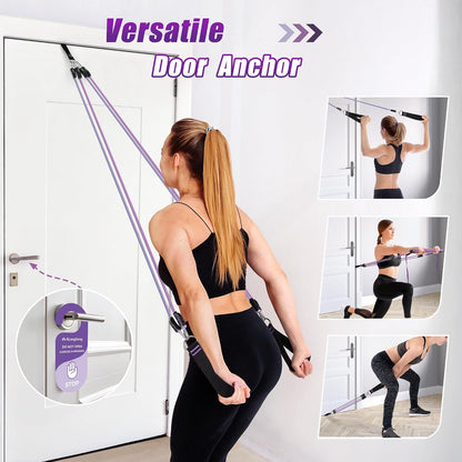 Upgraded Pilates Bar Kit with Resistance Bands Natural Latex for Women & Men, Heavy-Duty Stainless Steel Multifunctional Yoga Pilates Stick for Home Gym Exercise Fitness Equipment Full-Body Workouts