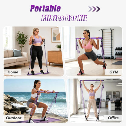 Upgraded Pilates Bar Kit with Resistance Bands Natural Latex for Women & Men, Heavy-Duty Stainless Steel Multifunctional Yoga Pilates Stick for Home Gym Exercise Fitness Equipment Full-Body Workouts