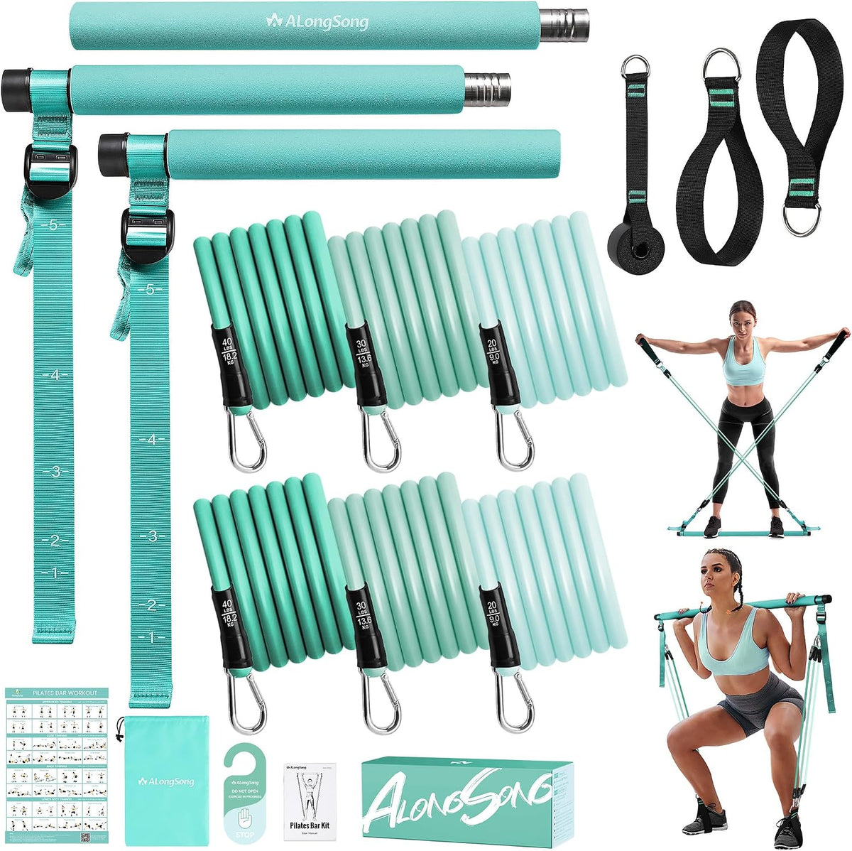 Upgraded Pilates Bar Kit with Resistance Bands Natural Latex for Women & Men, Heavy-Duty Stainless Steel Multifunctional Yoga Pilates Stick for Home Gym Exercise Fitness Equipment Full-Body Workouts