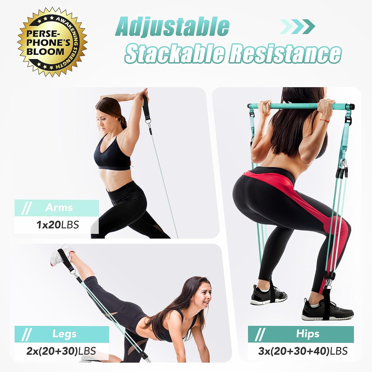 Upgraded Pilates Bar Kit with Resistance Bands Natural Latex for Women & Men, Heavy-Duty Stainless Steel Multifunctional Yoga Pilates Stick for Home Gym Exercise Fitness Equipment Full-Body Workouts
