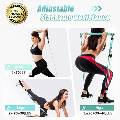 Upgraded Pilates Bar Kit with Resistance Bands Natural Latex for Women & Men, Heavy-Duty Stainless Steel Multifunctional Yoga Pilates Stick for Home Gym Exercise Fitness Equipment Full-Body Workouts