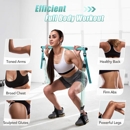 Upgraded Pilates Bar Kit with Resistance Bands Natural Latex for Women & Men, Heavy-Duty Stainless Steel Multifunctional Yoga Pilates Stick for Home Gym Exercise Fitness Equipment Full-Body Workouts