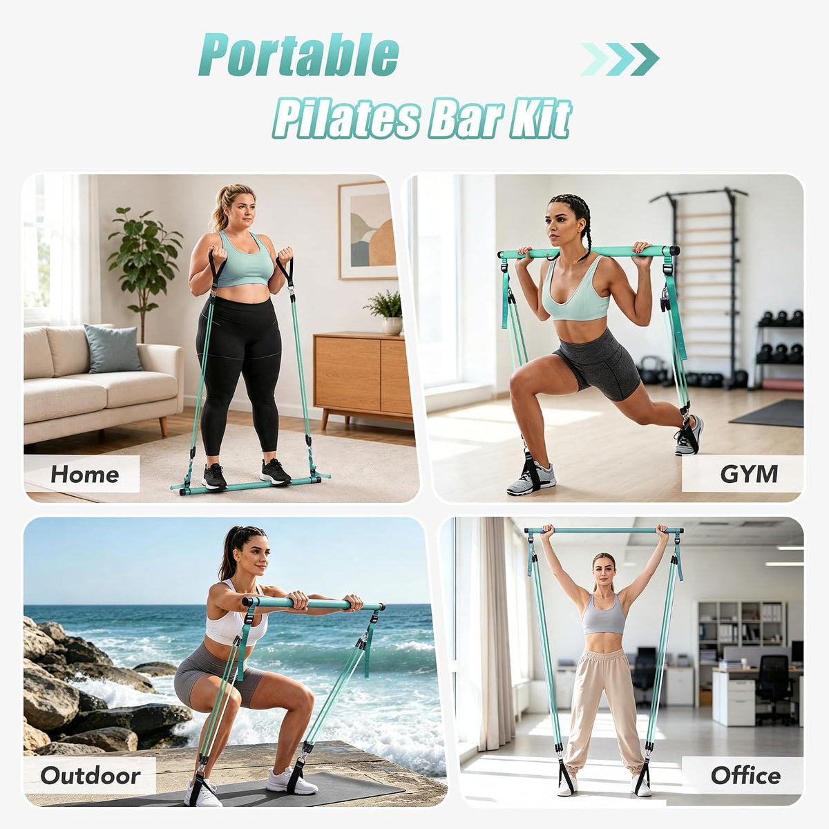 Upgraded Pilates Bar Kit with Resistance Bands Natural Latex for Women & Men, Heavy-Duty Stainless Steel Multifunctional Yoga Pilates Stick for Home Gym Exercise Fitness Equipment Full-Body Workouts