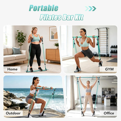 Upgraded Pilates Bar Kit with Resistance Bands Natural Latex for Women & Men, Heavy-Duty Stainless Steel Multifunctional Yoga Pilates Stick for Home Gym Exercise Fitness Equipment Full-Body Workouts