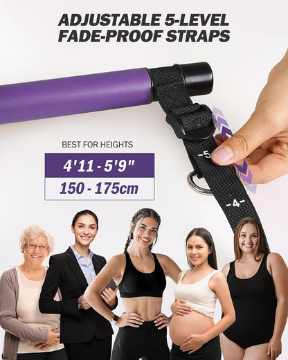Upgraded Pilates Bar Kit with Resistance Bands Natural Latex for Women & Men, Heavy-Duty Stainless Steel Multifunctional Yoga Pilates Stick for Home Gym Exercise Fitness Equipment Full-Body Workouts