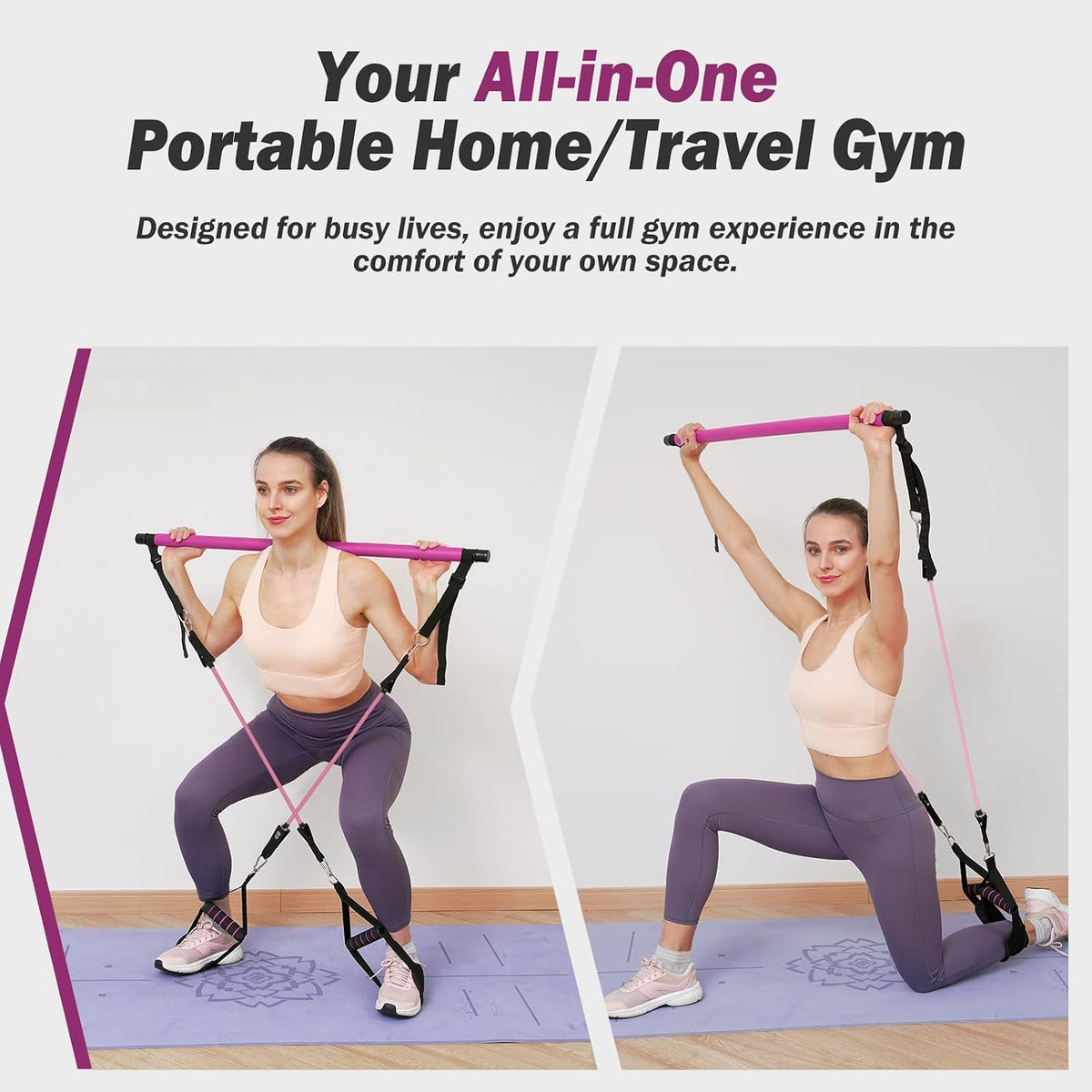 Upgraded Pilates Bar Kit with Resistance Bands Natural Latex for Women & Men, Heavy-Duty Stainless Steel Multifunctional Yoga Pilates Stick for Home Gym Exercise Fitness Equipment Full-Body Workouts