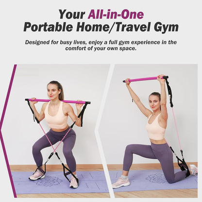 Upgraded Pilates Bar Kit with Resistance Bands Natural Latex for Women & Men, Heavy-Duty Stainless Steel Multifunctional Yoga Pilates Stick for Home Gym Exercise Fitness Equipment Full-Body Workouts