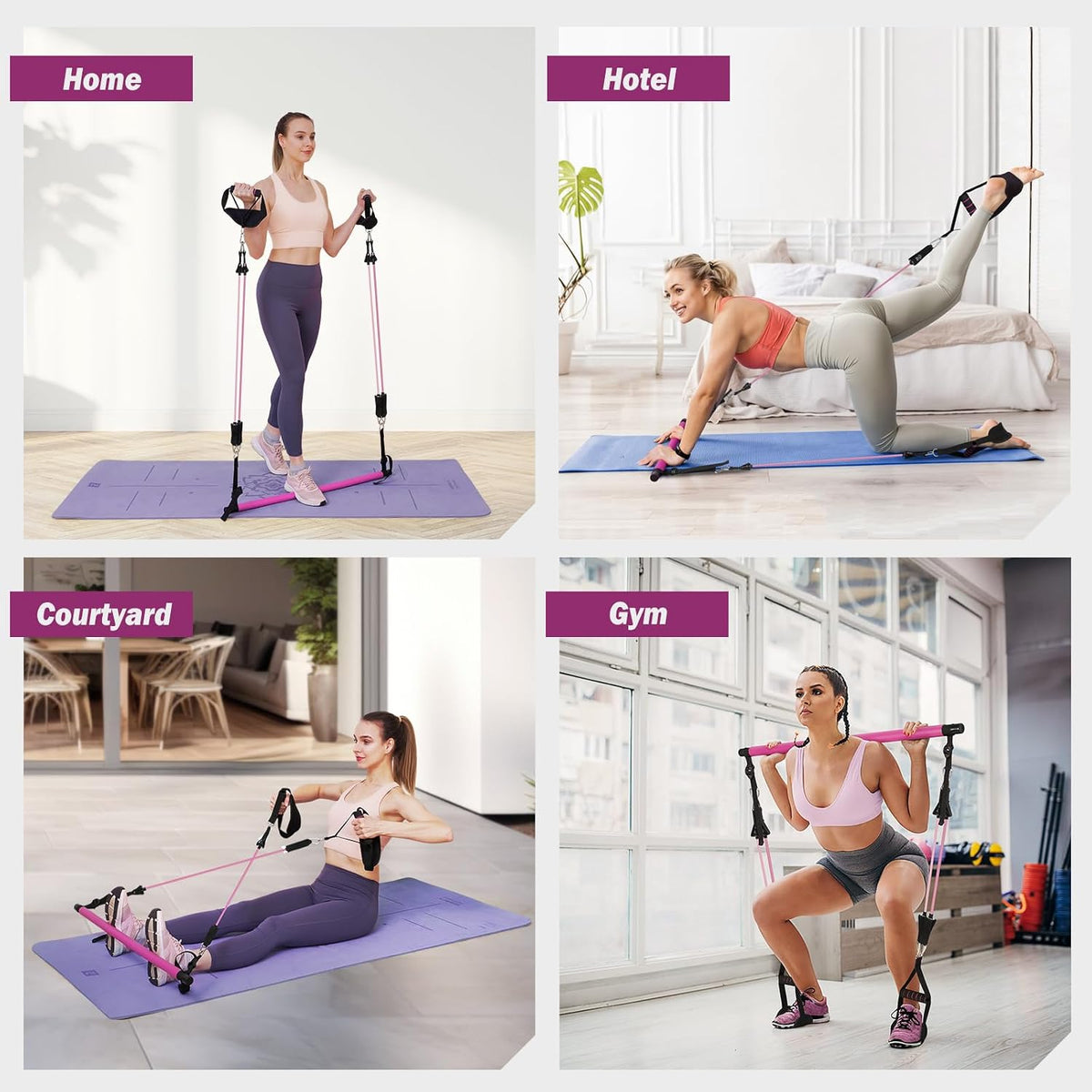Upgraded Pilates Bar Kit with Resistance Bands Natural Latex for Women & Men, Heavy-Duty Stainless Steel Multifunctional Yoga Pilates Stick for Home Gym Exercise Fitness Equipment Full-Body Workouts